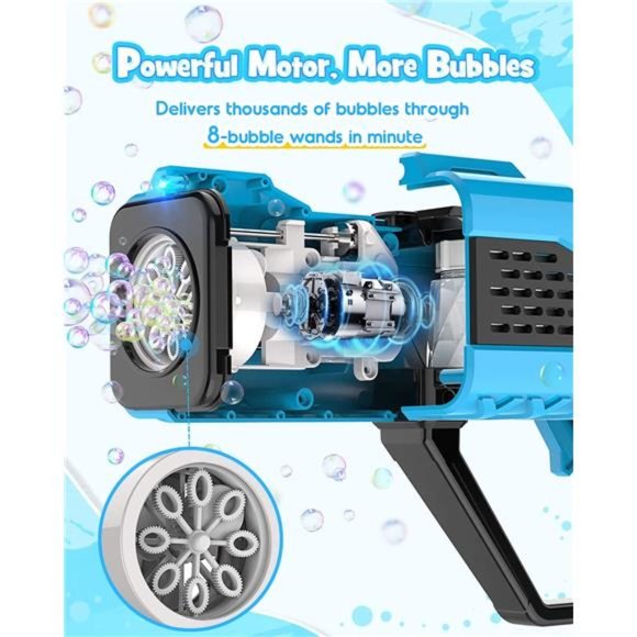 Bubble Gun Machine for Kids - Bubble Blower with 8-Hole Wands & LED Light - Picture 3 of 6